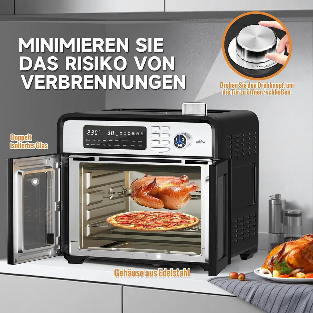 HOMELUX Heißluftfritteuse XXL 28L Minibackofen mit Umluft - Ein gesunder Genuss ohne Öl!