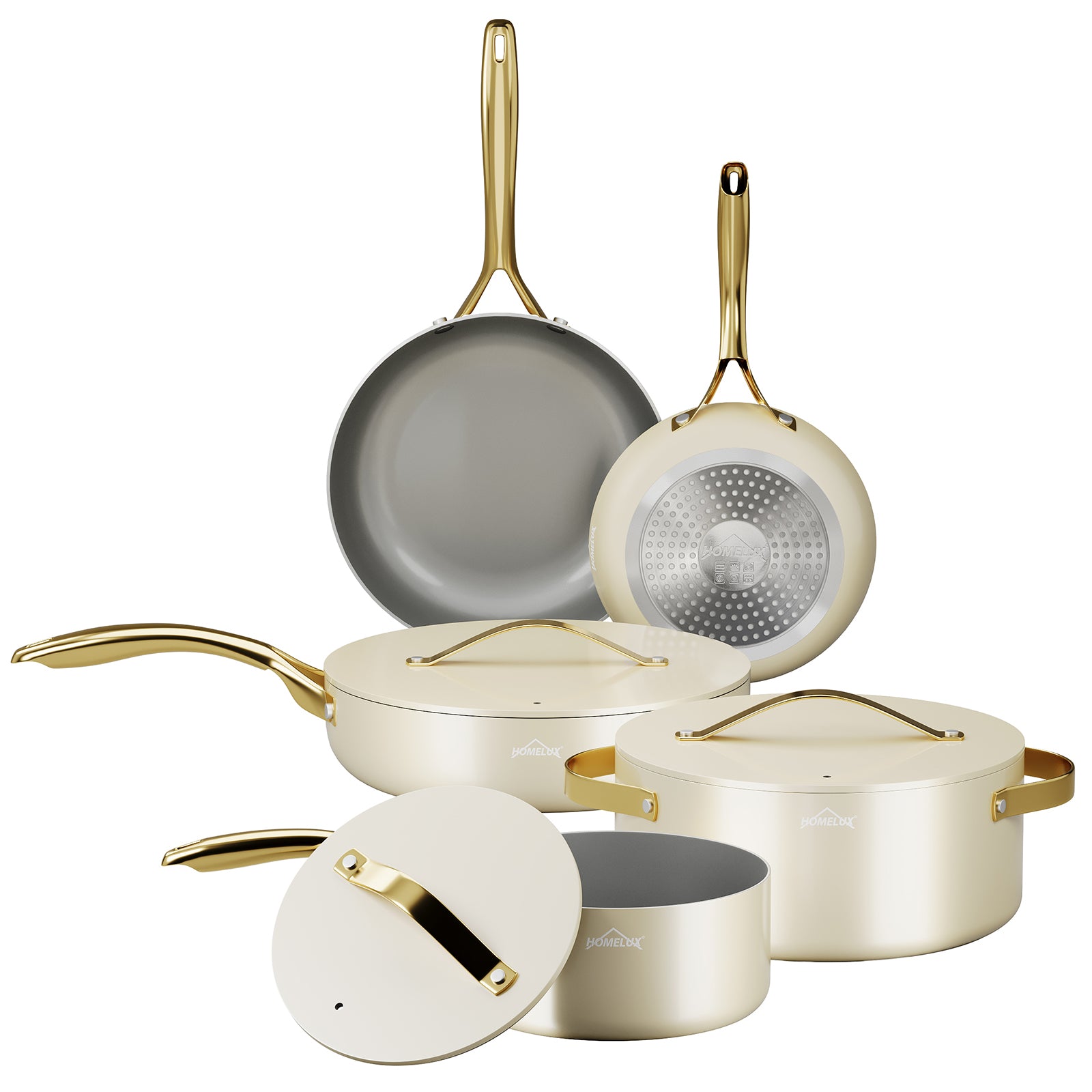 Pot set HOMELUX pot set induction 8 pieces induction pot set pots with glass lid cooking pot set pots and pans set suitable for induction white