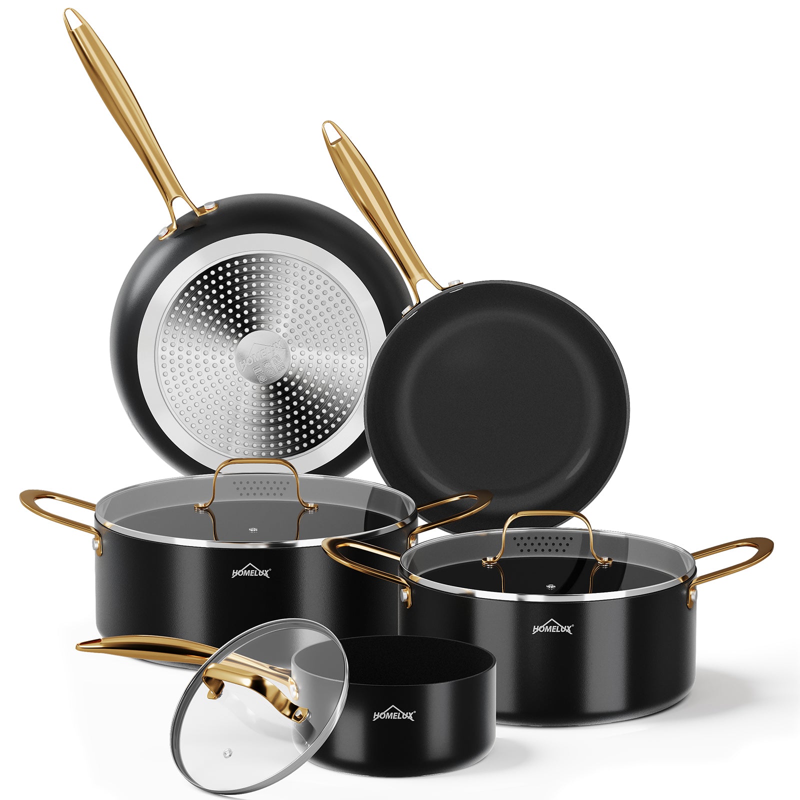 Pot set HOMELUX pot set induction 8 pieces induction pot set pots with glass lid cooking pot set pots and pans set black