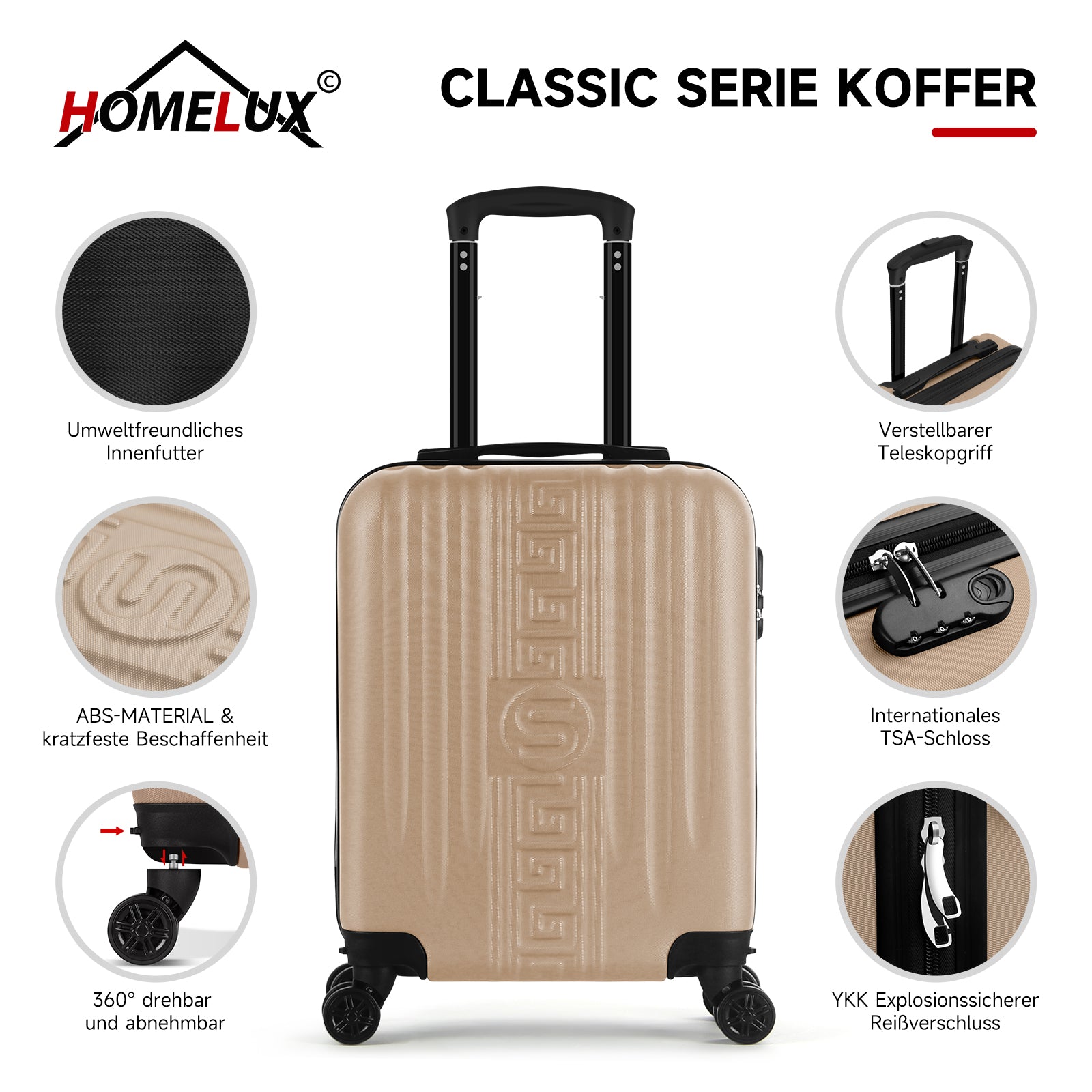 HOMELUX Handgepäck Koffer Trolley Hartschalen Rollkoffer Reisekoffer 4 Rollen, M