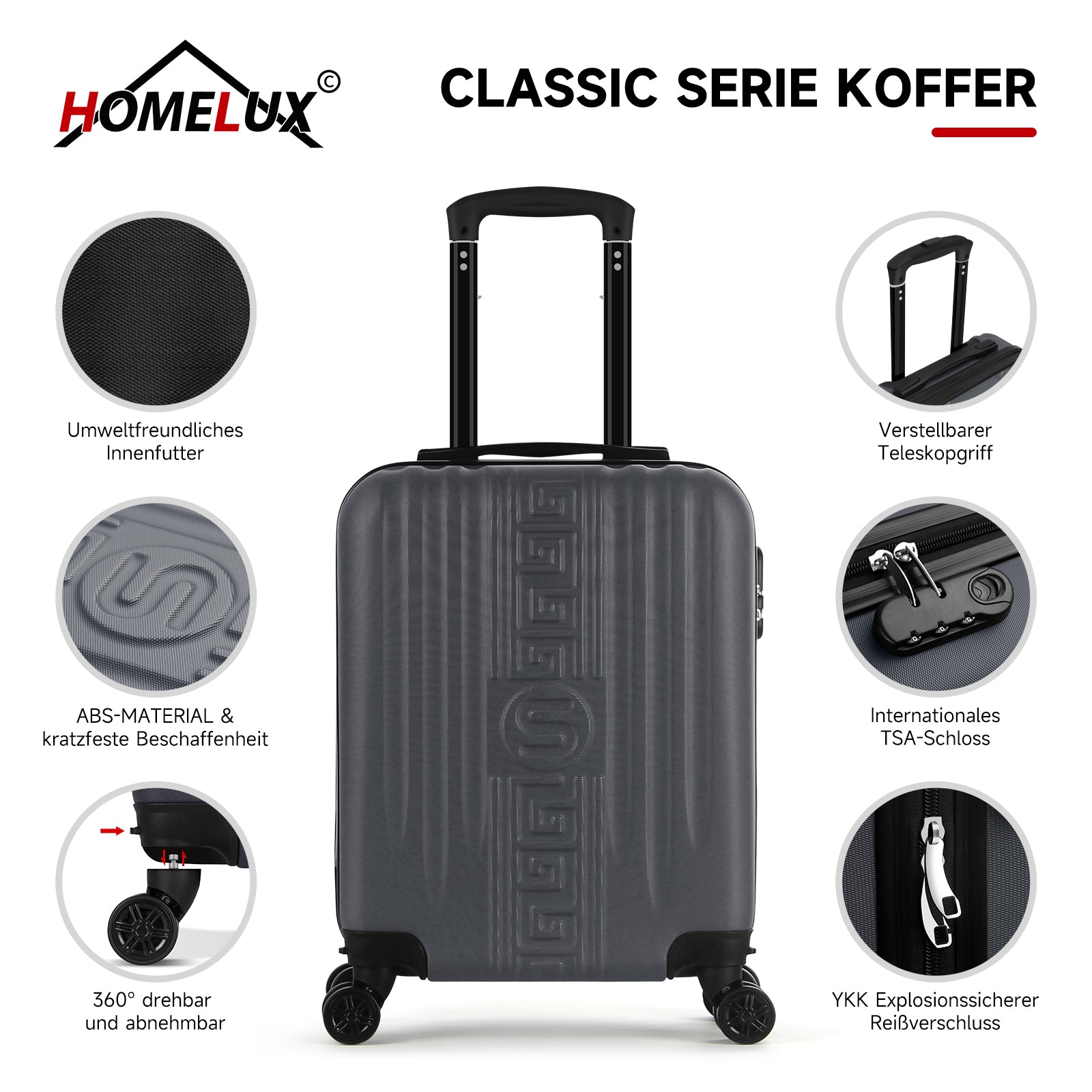 HOMELUX Handgepäck Koffer Trolley Hartschalen Rollkoffer Reisekoffer 4 Rollen, M