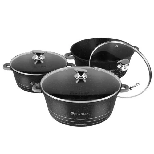 Pot set with glass lid cooking pot set induction pots set, 2.2L/24cm, 4L/28cm, 6L, pots set, with non-stick coating