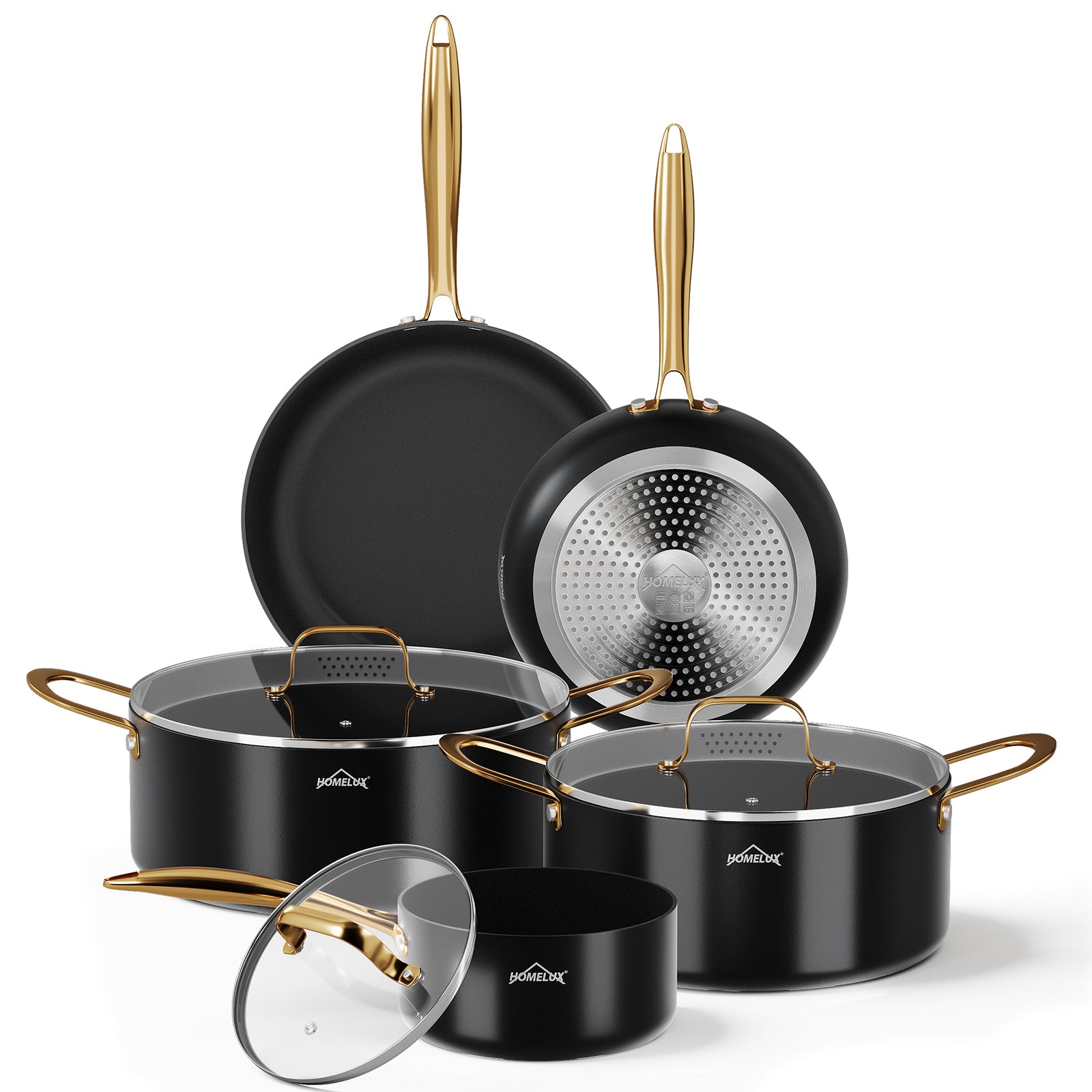 Pot set HOMELUX pot set induction 8 pieces induction pot set pots with glass lid cooking pot set pots and pans set black