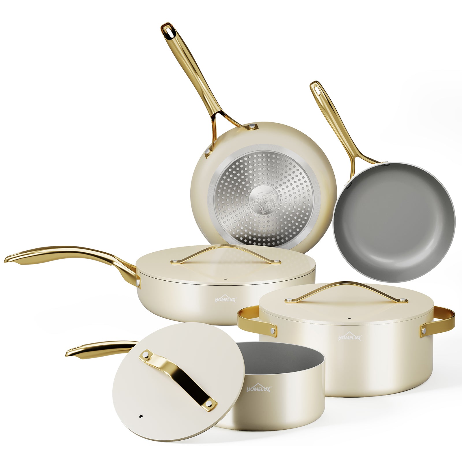 Pot set HOMELUX pot set induction 8 pieces induction pot set pots with glass lid cooking pot set pots and pans set suitable for induction white