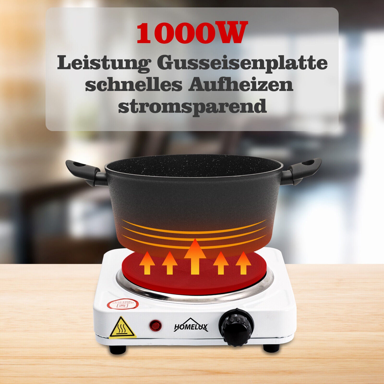 Einzel Kochplatte Kochfeld Tragbar 1000W 1500W Camping Griffe