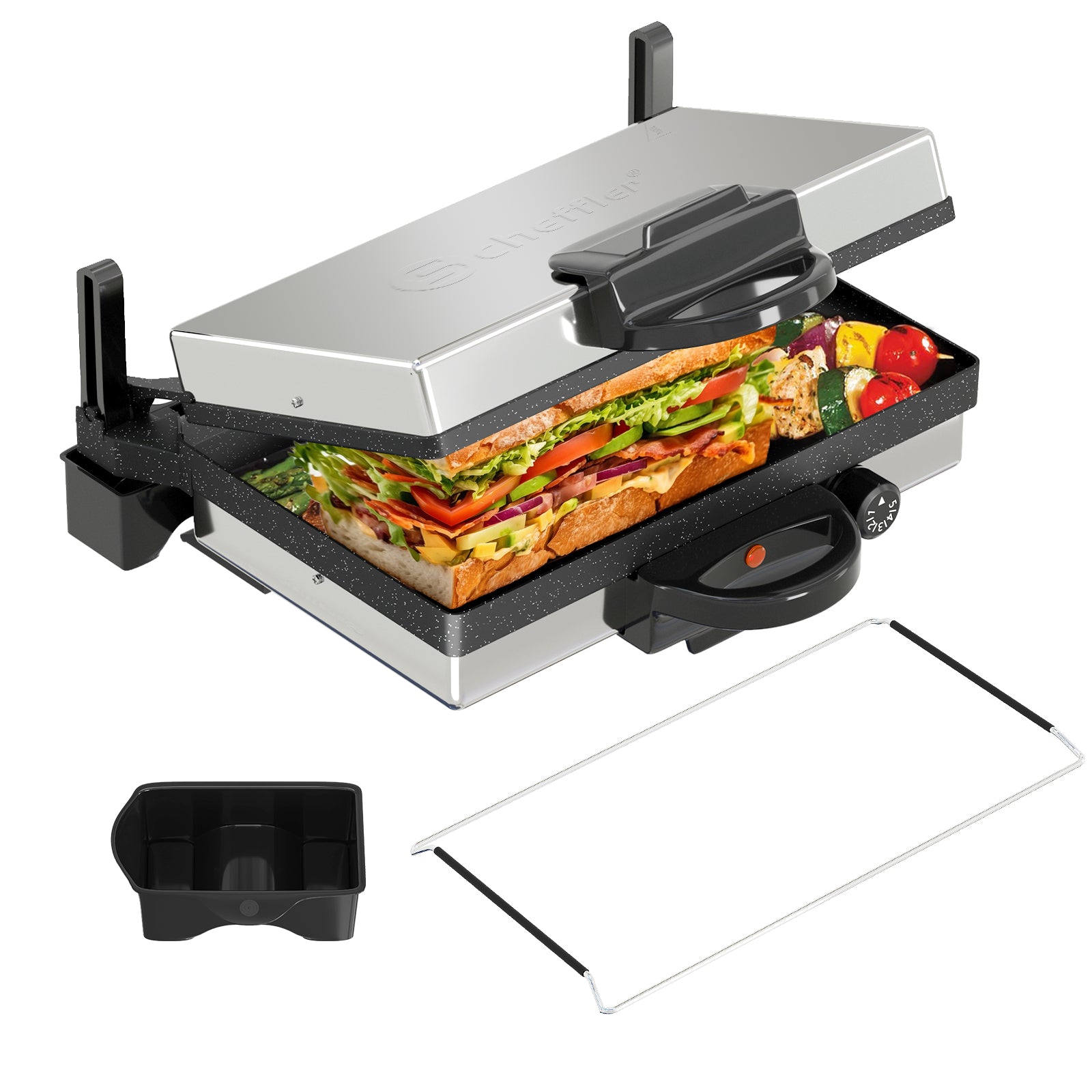 2000W contact grill: multi-grill &amp; bread machine, stainless steel, non-stick coating