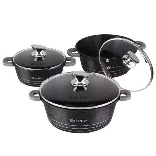 Pot set with glass lid cooking pot set induction pots set, 2.2L/24cm, 4L/28cm, 6L, pots set, with non-stick coating