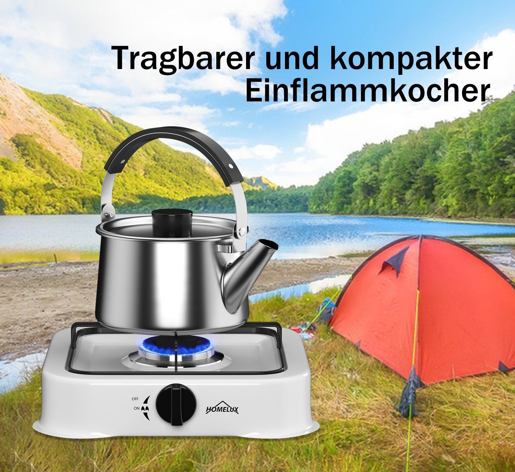 Camping Gaskocher Set, tragbar, 1,5M Anschlussschlauch, Druckminderer, leicht, einfach zu reinigen