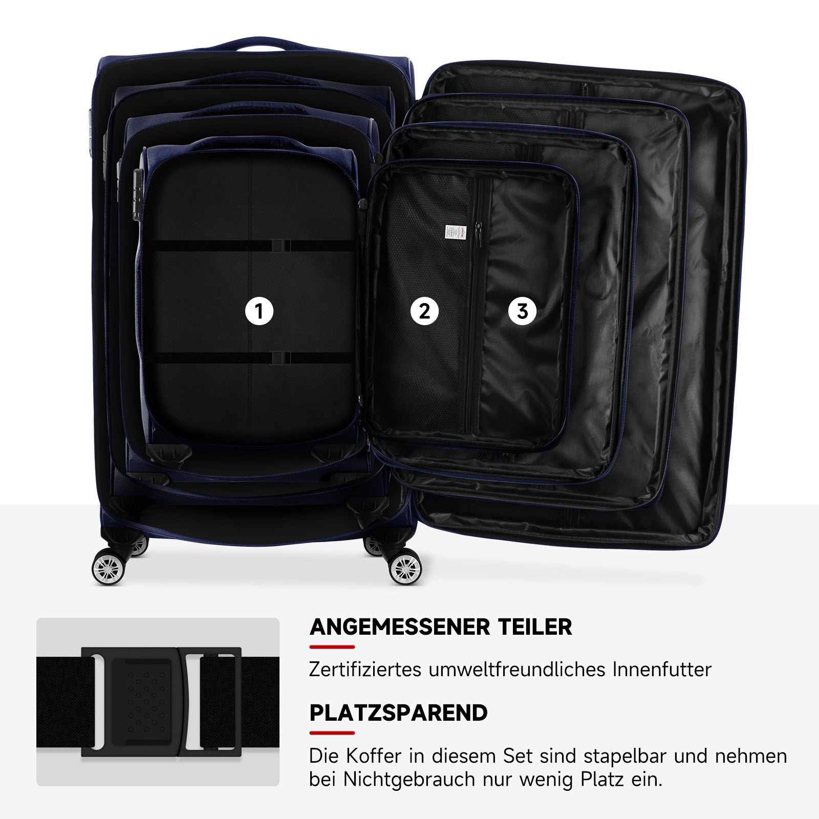 Reisekoffer-Set HOMELUX: 4 Rollkoffer in S, M, L, XL