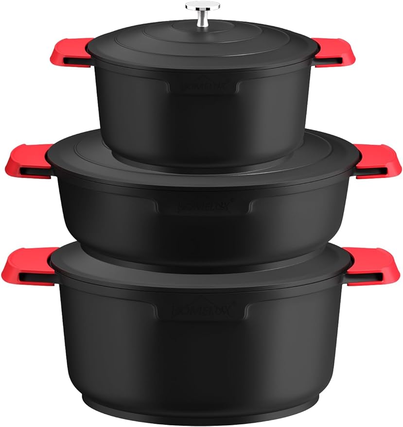 Homelux induction pot set: cooking pots with glass lid, non-stick coating, dishwasher safe (4L+4L+6L) - pots for induction 