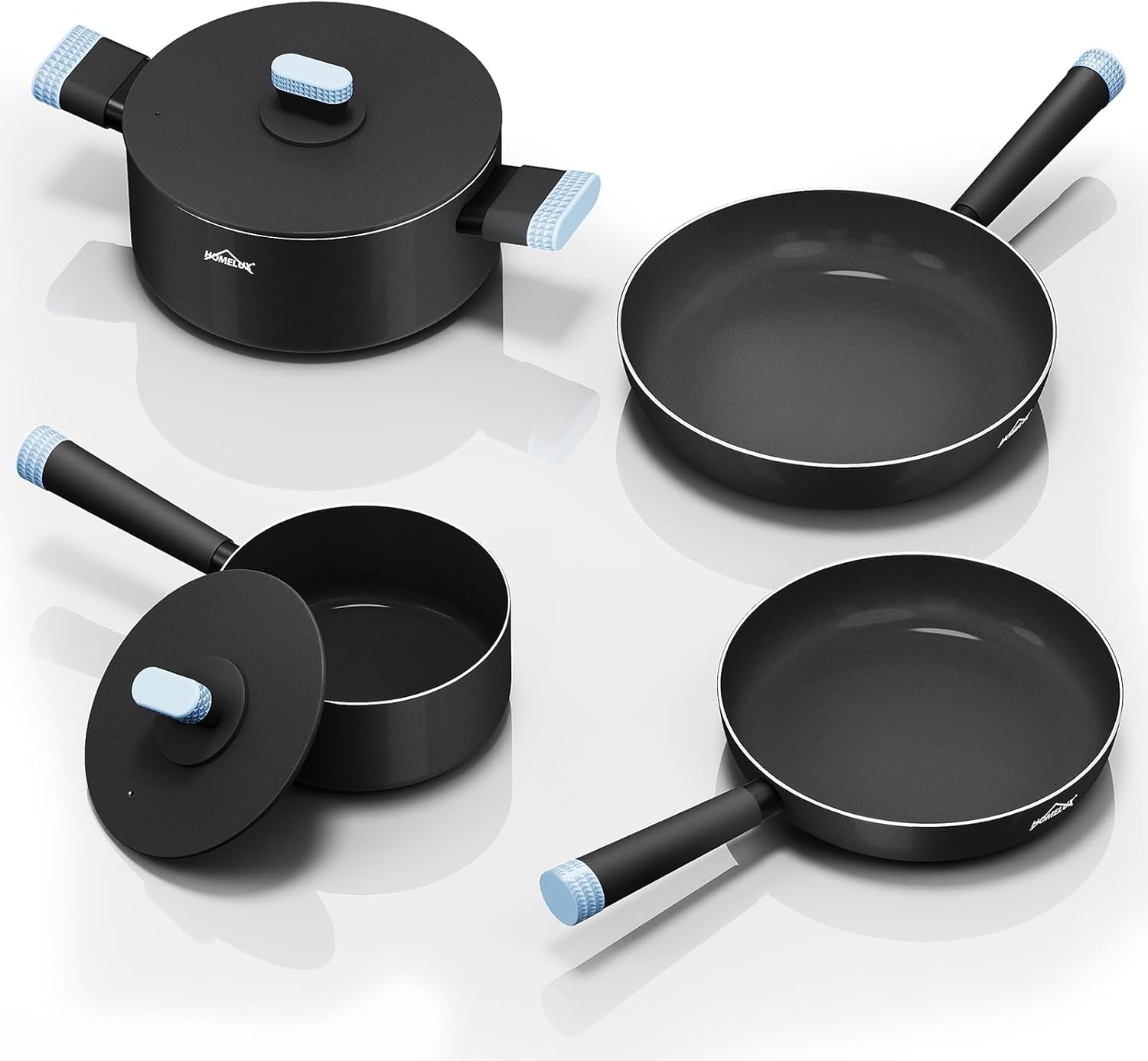 Pot set Homelux pot set induction cooking pot set 6-piece pan set with lid non-stick coating, for induction cooking pot set black