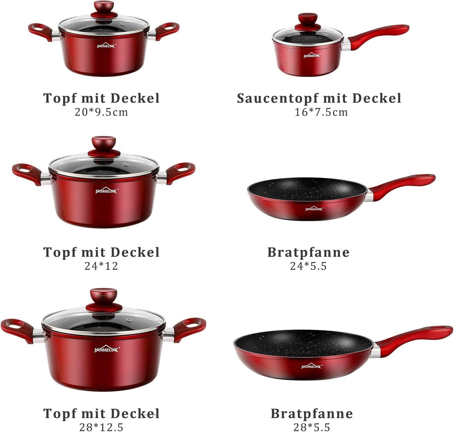 10tlg Induktions-Töpfe Set Homelux Kochtopfset aus Aluminiumguss mit Antihaftbeschichtung, inkl. Deckel. PFOA frei, für alle Herdarten