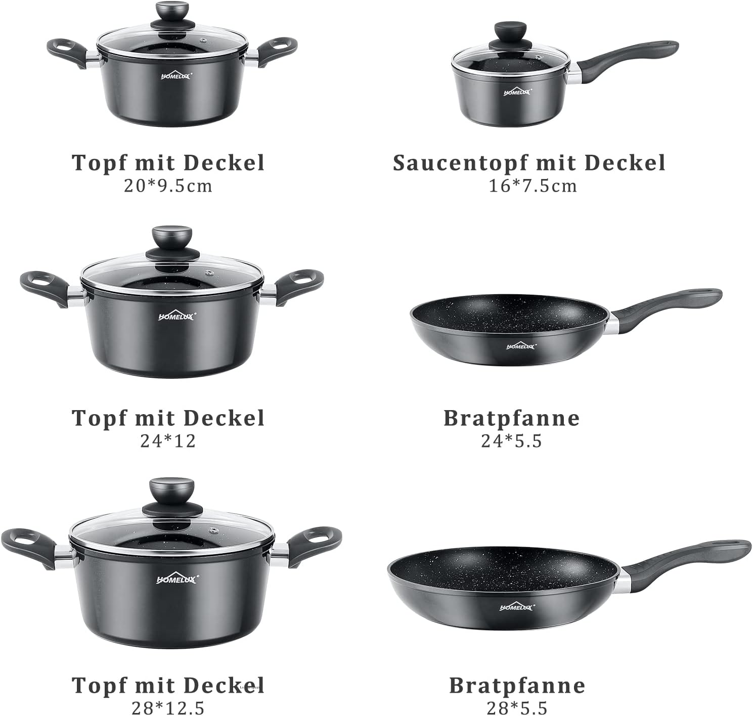 HOMELUX 10-teiliges Induktions-Töpfe-Set: Aluminiumguss-Kochgeschirr mit Antihaftbeschichtung, Deckeln, PFOA-frei. Für alle Herdarten, inkl Grau