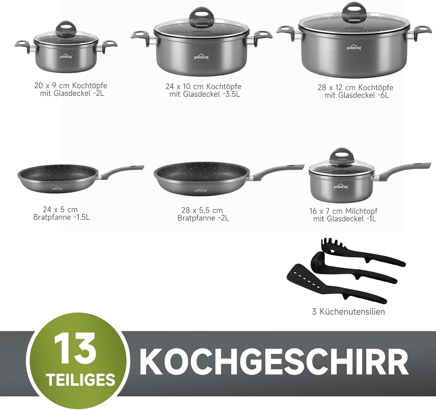 Topfset, HOMELUX Topfset Induktion 7 teilig, Induktions Töpfe Set,  Kochtopf-Set, Induktionsgeeignet