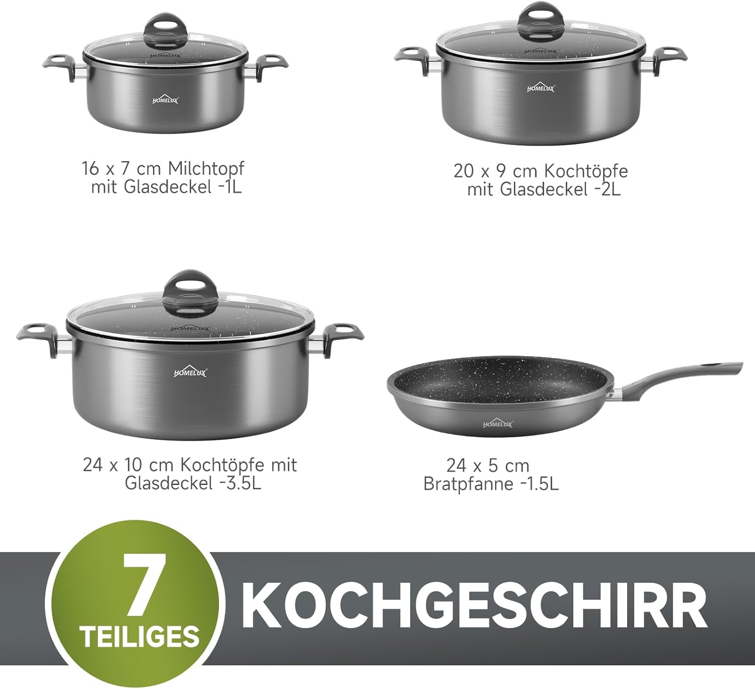 Topfset, HOMELUX Topfset Induktion 7 teilig, Induktions Töpfe Set,  Kochtopf-Set, Induktionsgeeignet