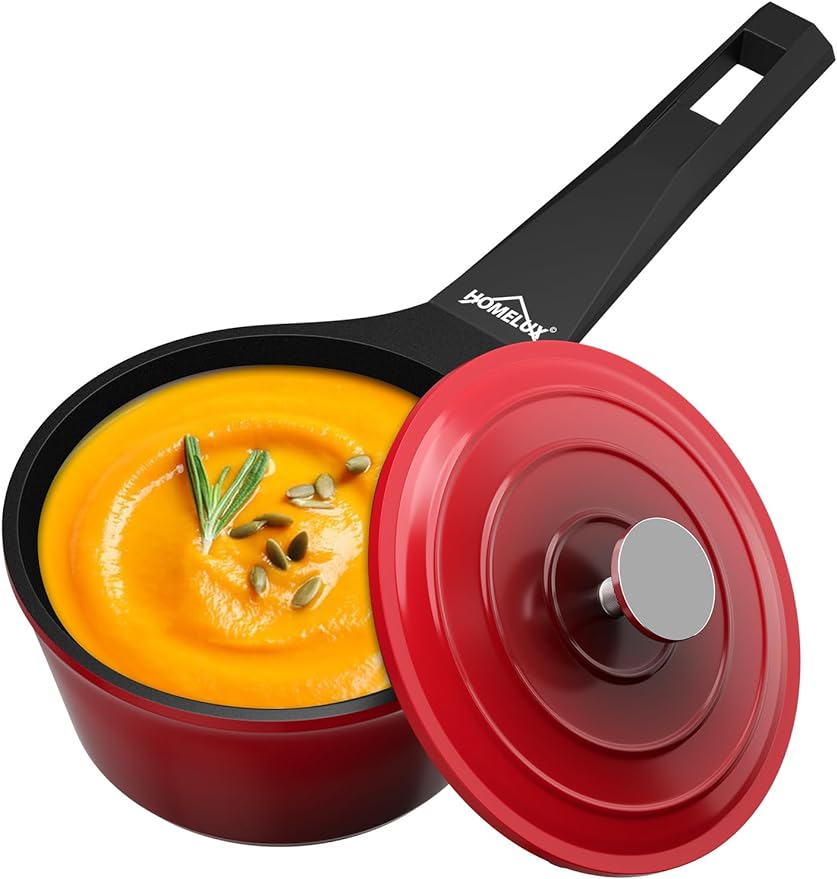 HOMELUX cast iron cooking pot: casserole, saucepan, milk pan. Coated, for induction, electric and gas stoves. In cherry red 