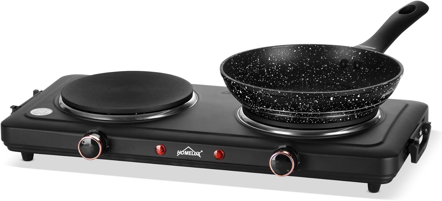 Homelux hotplate 1500W stove top, individually adjustable 5 heating levels, stainless steel hob for kitchen, office or camping 