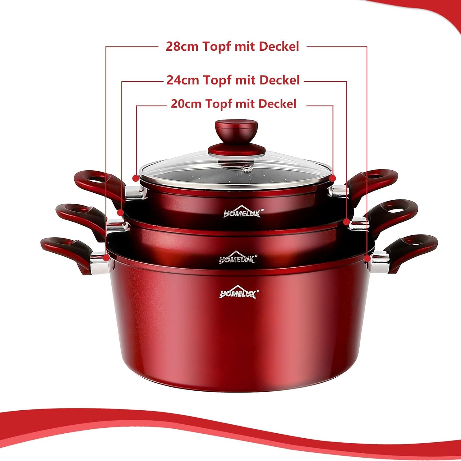 10-piece induction pot set Homelux cooking pot set made of cast aluminum with non-stick coating, including lid. PFOA free, for all types of stoves 