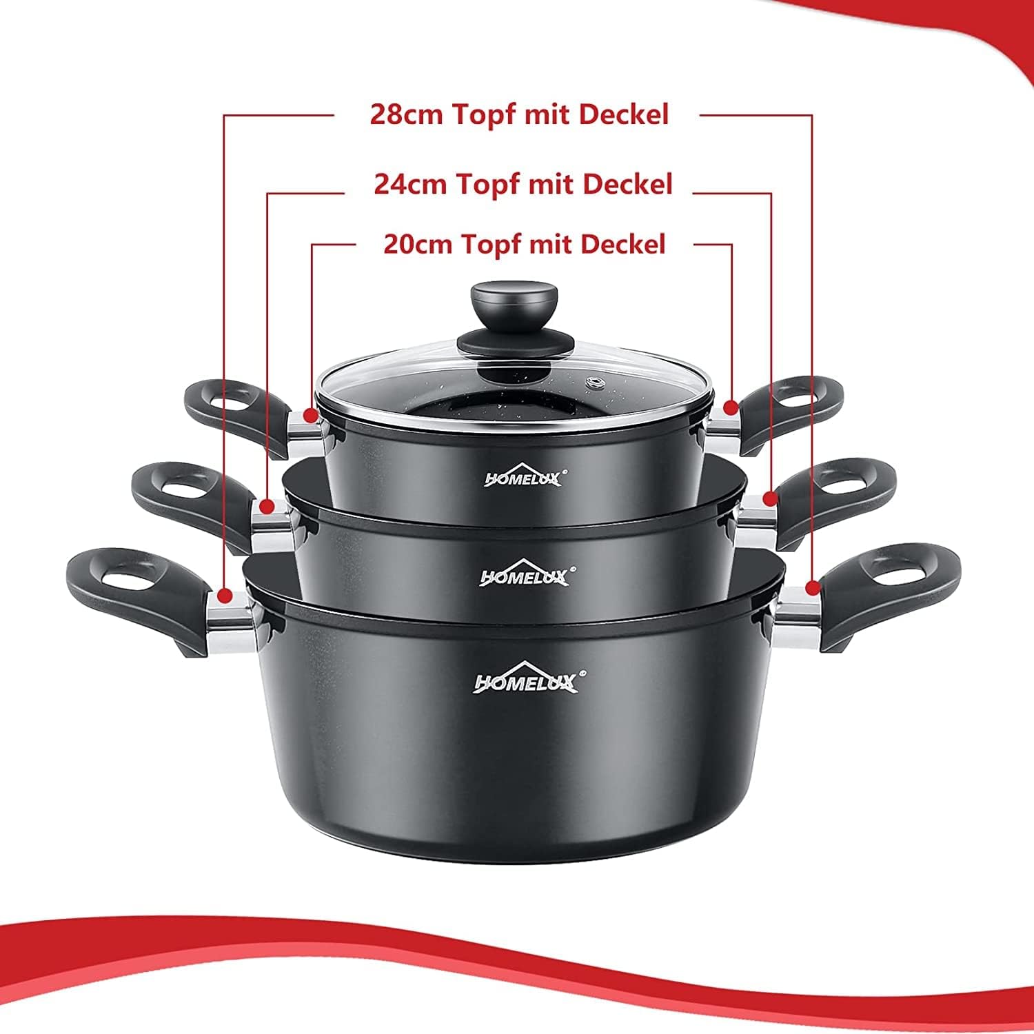 10-piece induction pot set Homelux cooking pot set made of cast aluminum with non-stick coating, including lid. PFOA free, for all types of stoves 