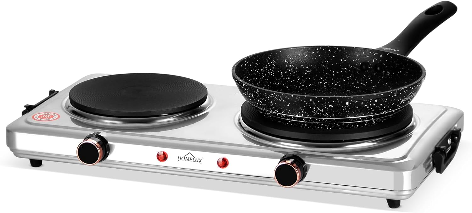 Homelux hotplate 1500W stove top, individually adjustable 5 heating levels, stainless steel hob for kitchen, office or camping 