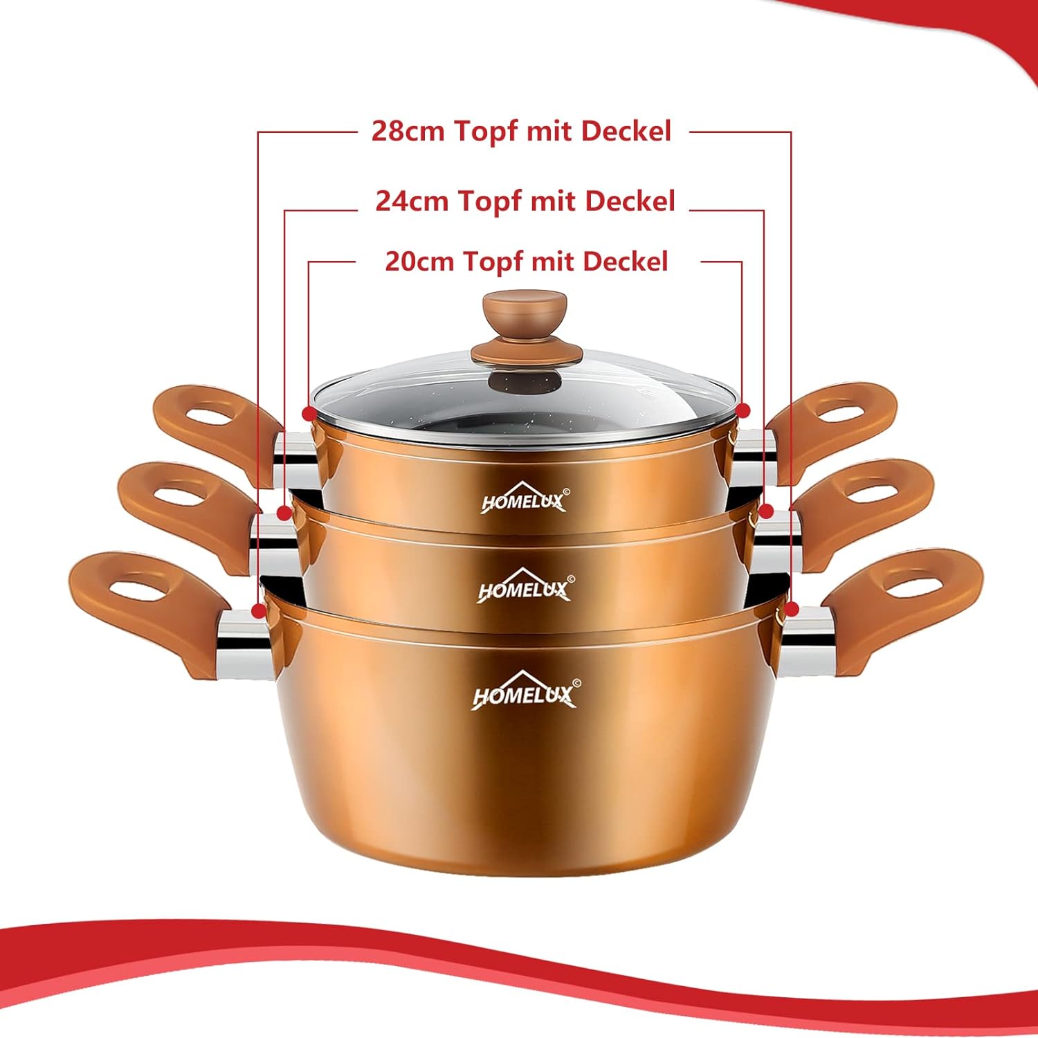 10-piece induction pot set Homelux cooking pot set made of cast aluminum with non-stick coating, including lid. PFOA free, for all types of stoves 