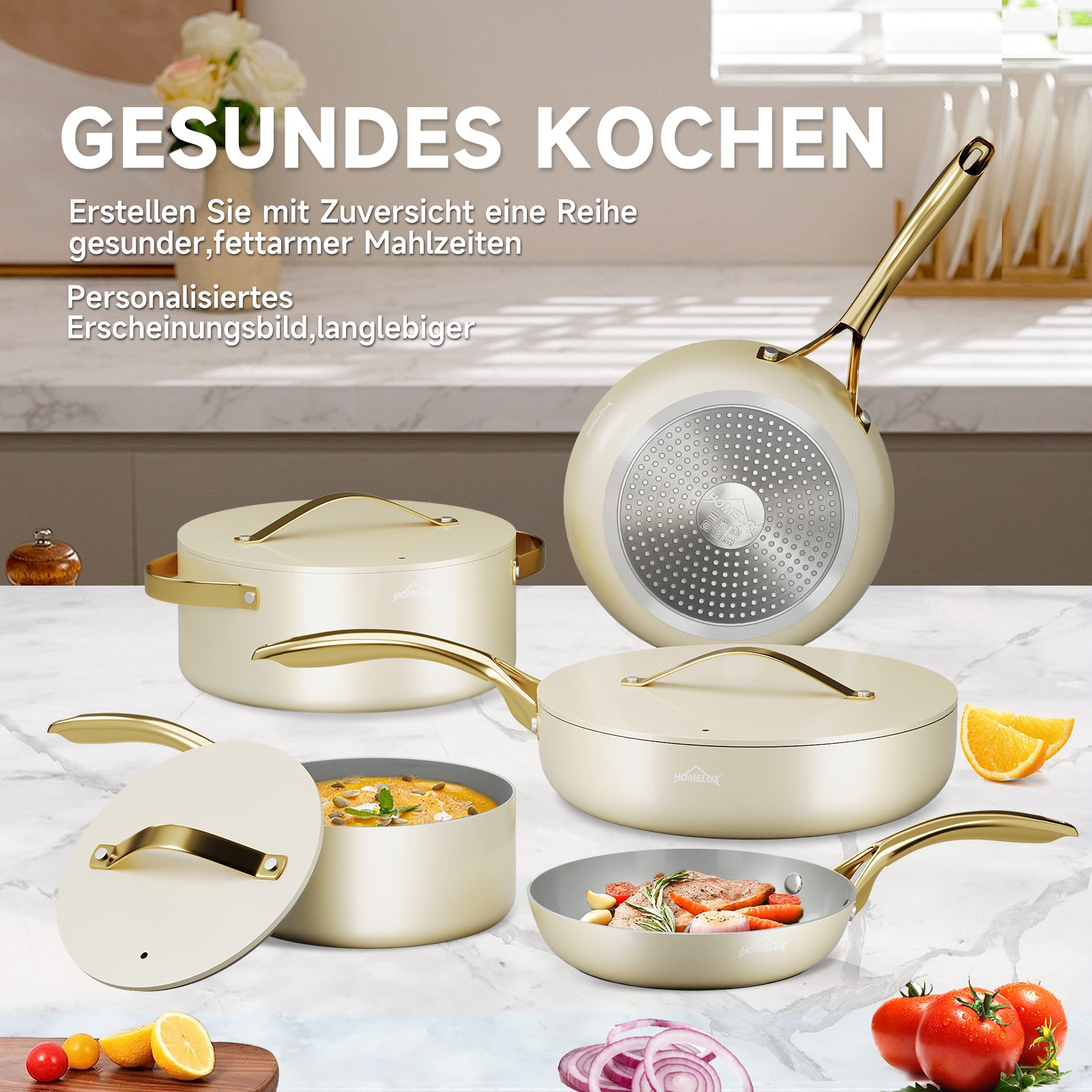 Topfset HOMELUX Topfset Induktion 8 teilig Induktions Töpfe Set Töpfe mit Glasdeckel Kochtopf-Set Töpfe und Pfannen set Induktionsgeeignet Weiß