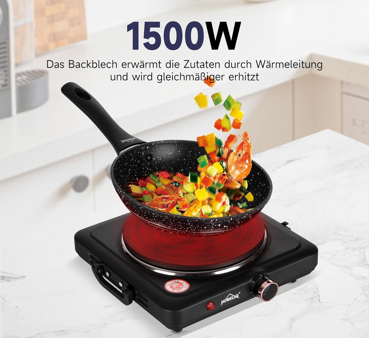 Homelux hotplate 1500W stove top, individually adjustable 5 heating levels, stainless steel hob for kitchen, office or camping 