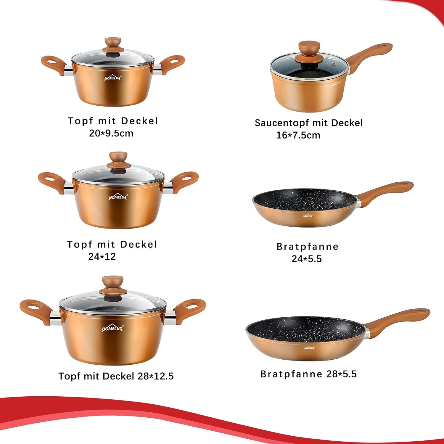 10-piece induction pot set Homelux cooking pot set made of cast aluminum with non-stick coating, including lid. PFOA free, for all types of stoves 