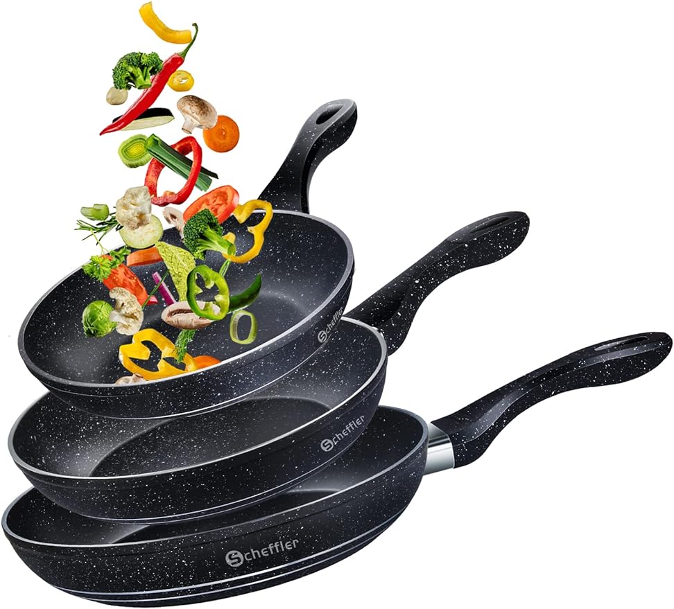 Pan set, pan 20/24/28 cm, frying pan, pans, coated pan, induction pan with non-stick coating, suitable for all types of stoves