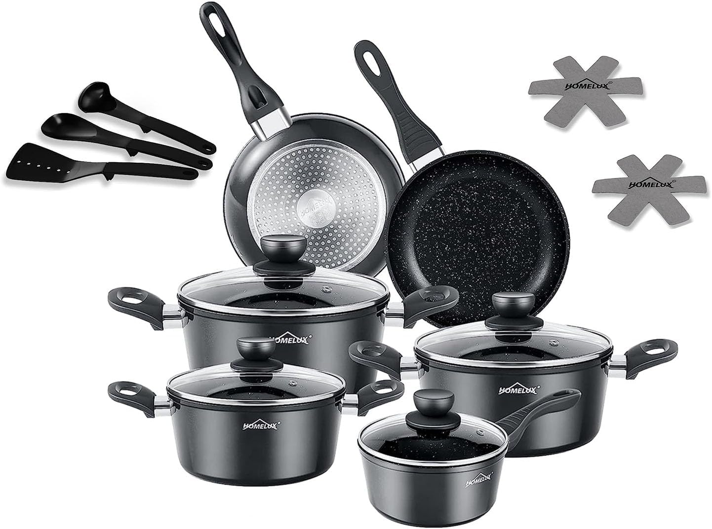 10-piece induction pot set Homelux cooking pot set made of cast aluminum with non-stick coating, including lid. PFOA free, for all types of stoves 