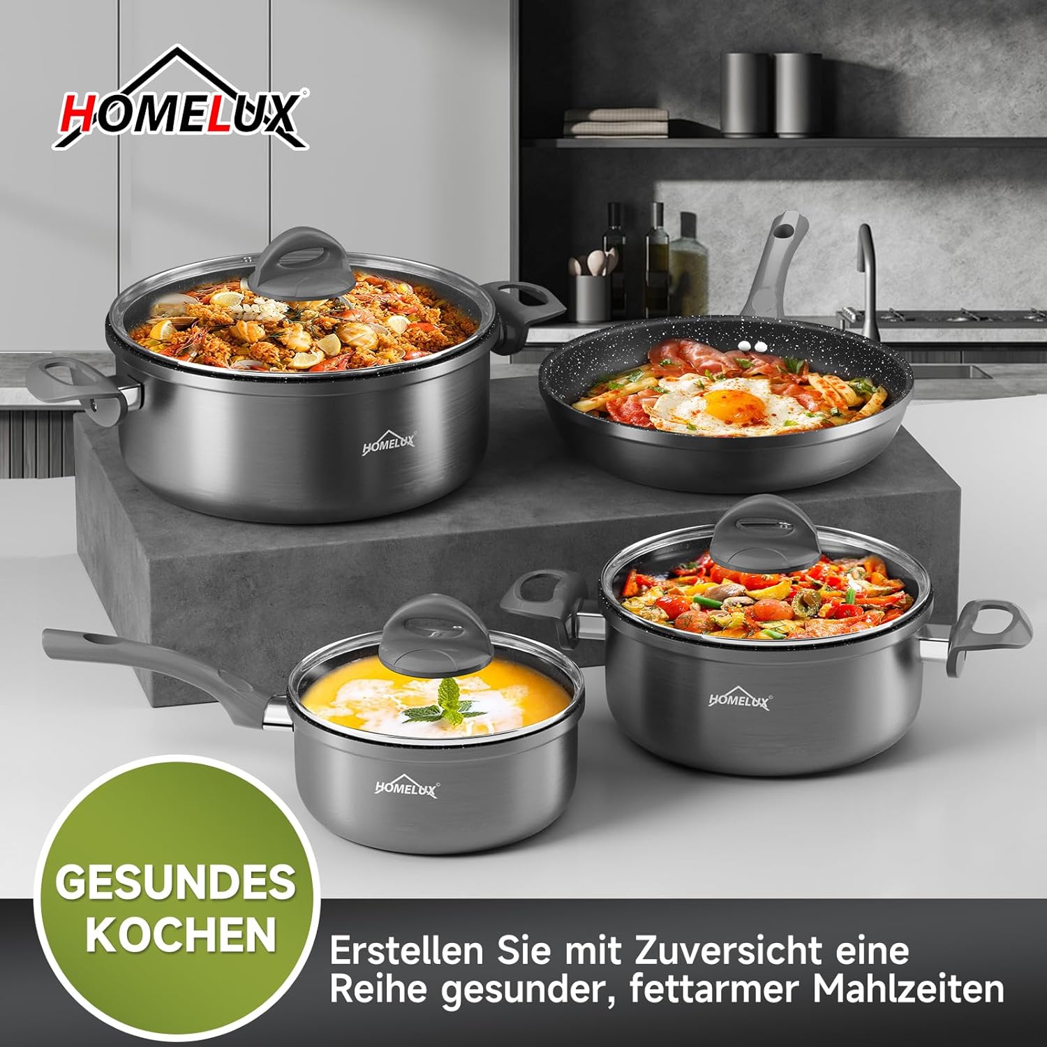 Topfset, HOMELUX Topfset Induktion 7 teilig, Induktions Töpfe Set,  Kochtopf-Set, Induktionsgeeignet