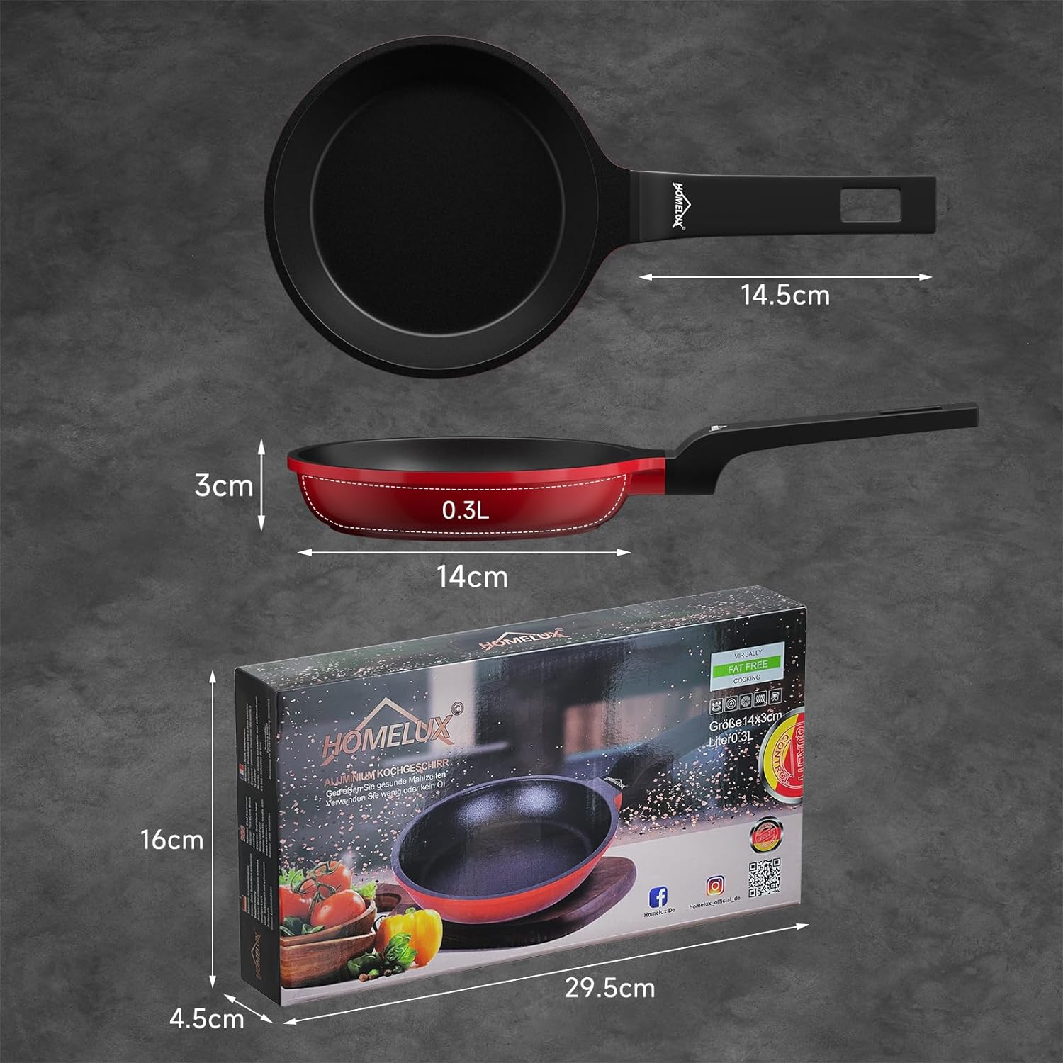 HOMELUX small pan 14cm frying pan induction, non stick pan – mini frying pan - induction pan - crepe pan 