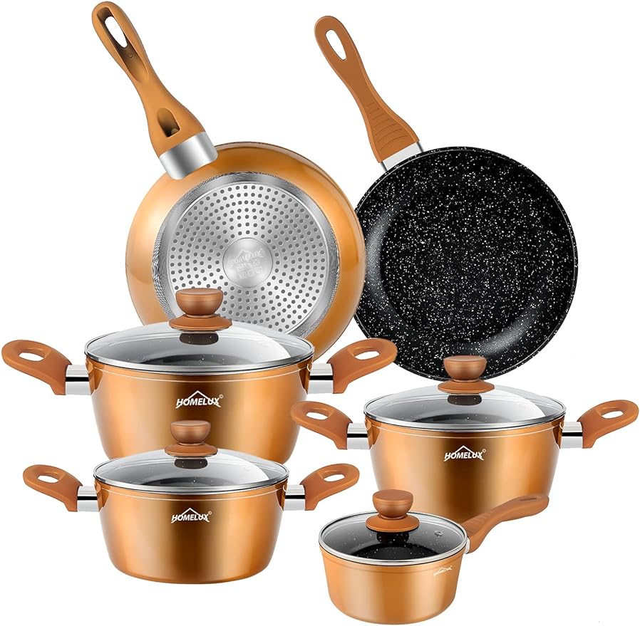 10-piece induction pot set Homelux cooking pot set made of cast aluminum with non-stick coating, including lid. PFOA free, for all types of stoves 