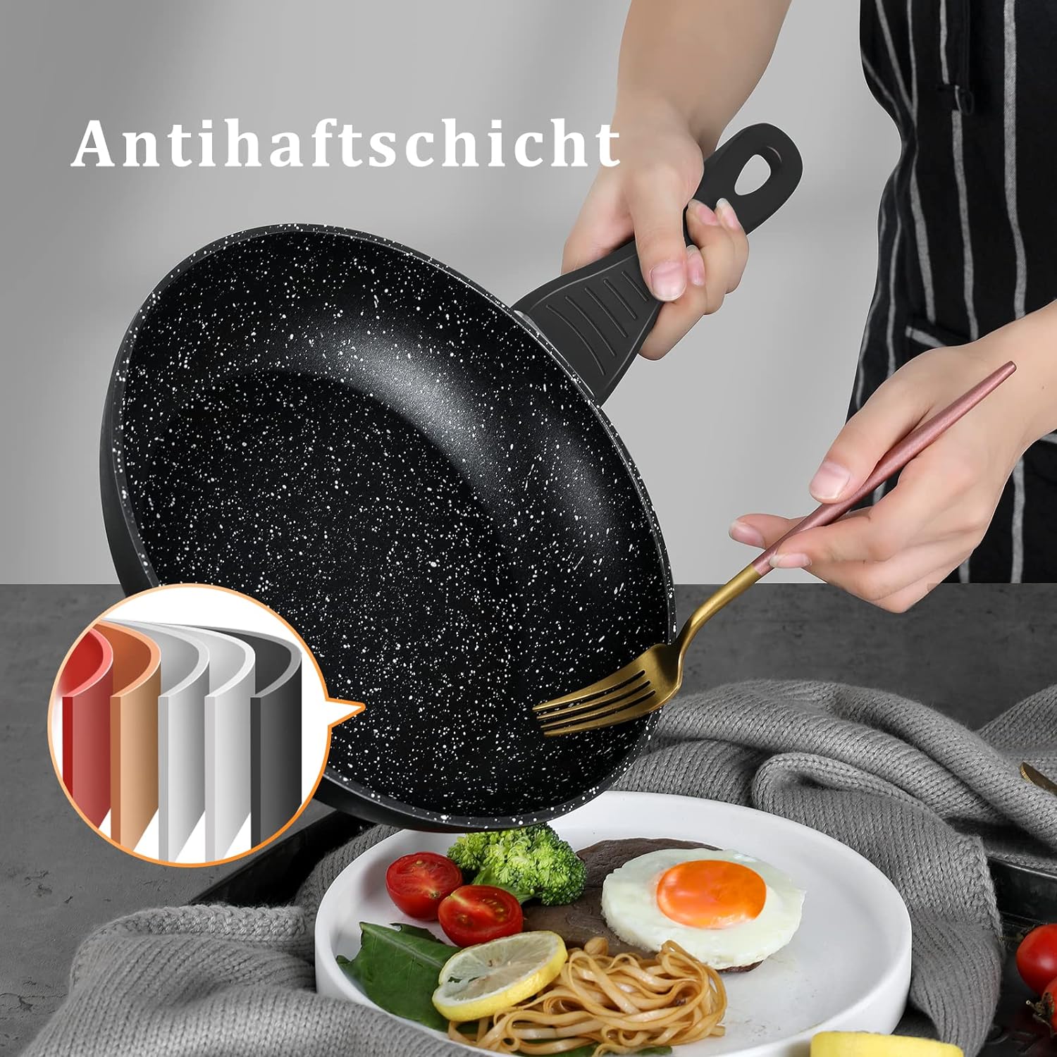 HOMELUX 10-teiliges Induktions-Töpfe-Set: Aluminiumguss-Kochgeschirr mit Antihaftbeschichtung, Deckeln, PFOA-frei. Für alle Herdarten, inkl Grau