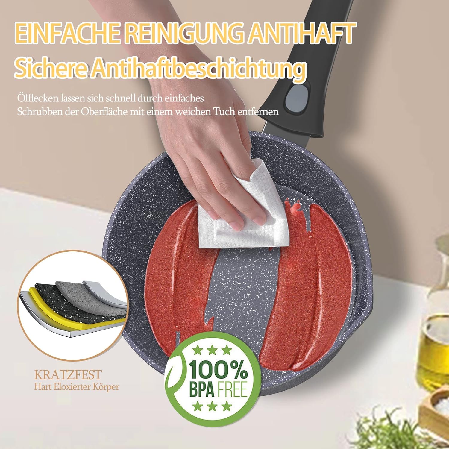 Homelux Induktions-Milchtopf kleiner Kochtopf mit Ausgießer, Stielkasserolle, abnehmbarem Griff. Aluminium, Antihaftbeschichtung