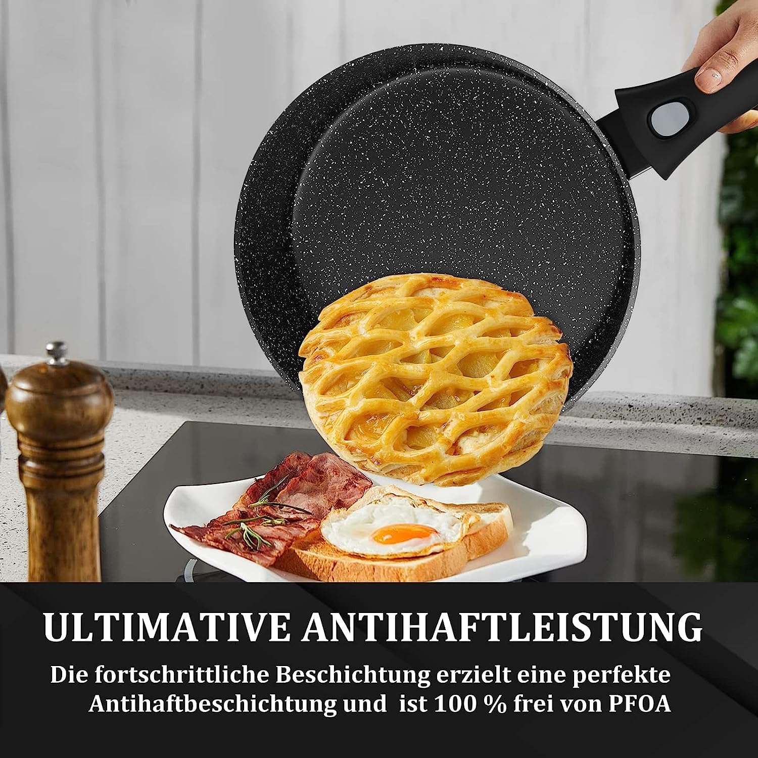 Pfanne Induktion 24cm Hoher Rand Bratpfanne mit Deckel Antihaft Abhnehmbar