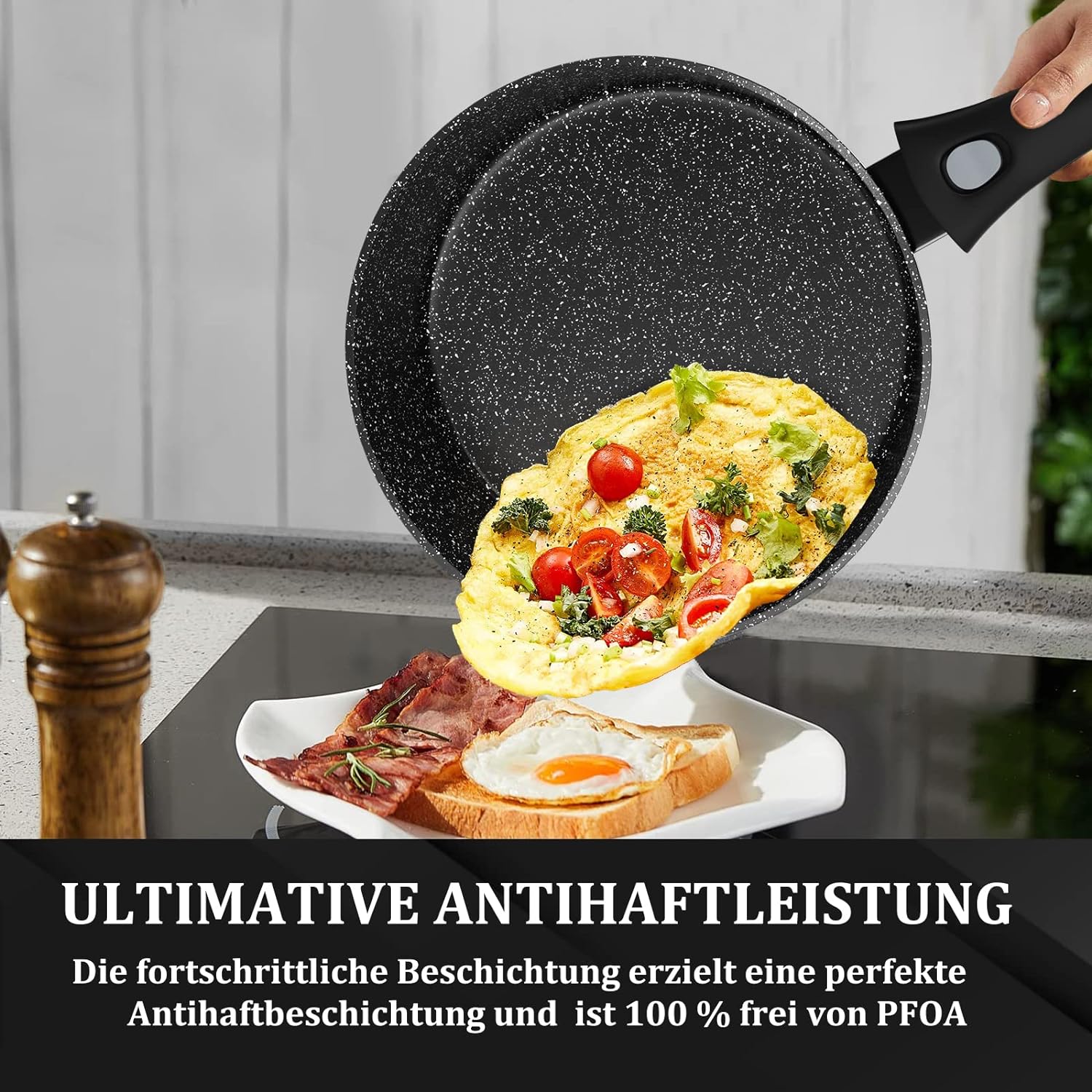 Pfanne Induktion 24cm Hoher Rand Bratpfanne mit Deckel Antihaft Abhnehmbar