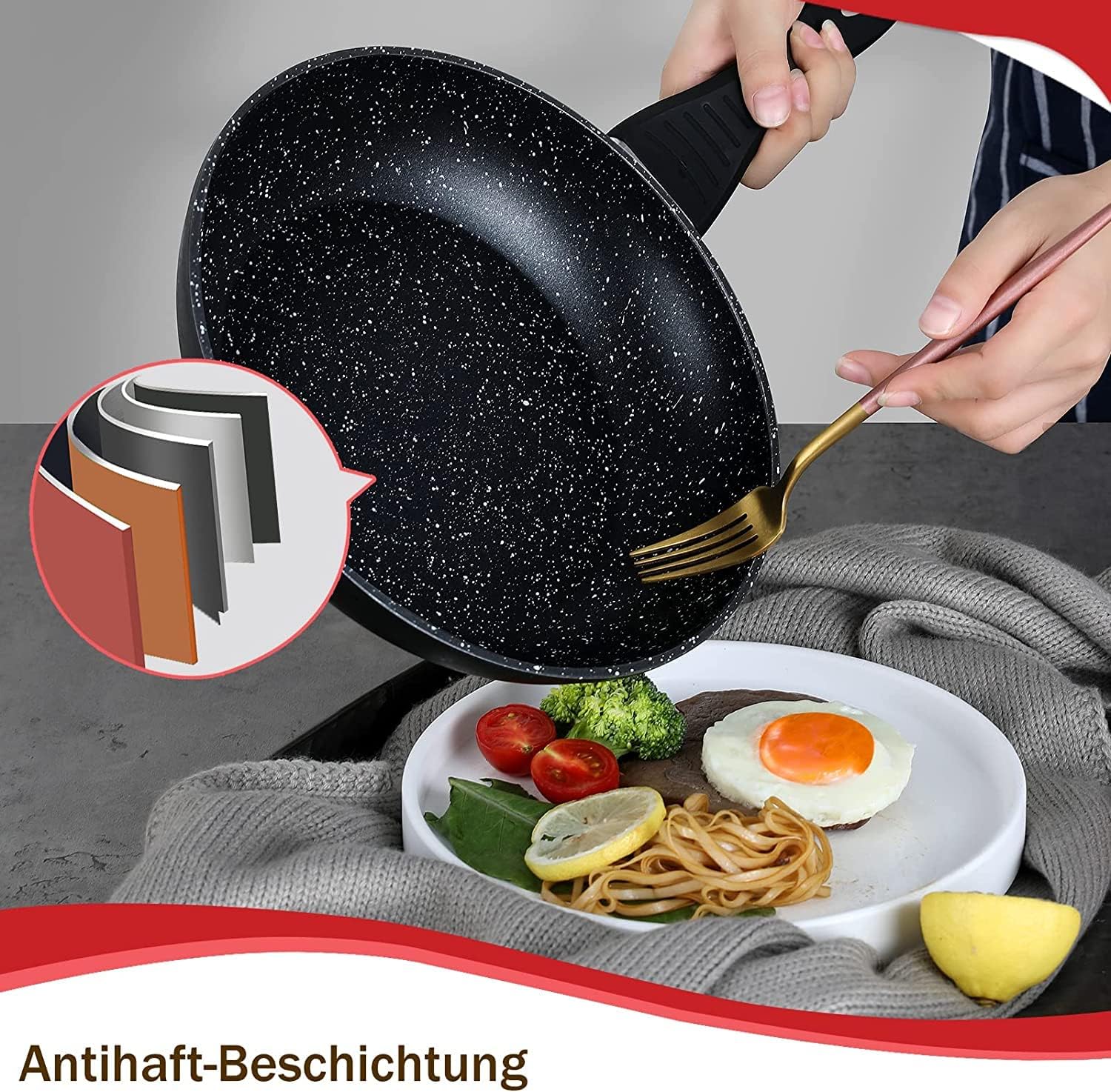 HOMELUX 10tlg Induktions-Töpfe Set Kochtopfset aus Aluminiumguss mit Antihaftbeschichtung, Töpfe inkl. Deckel, PFOA frei Schwarz