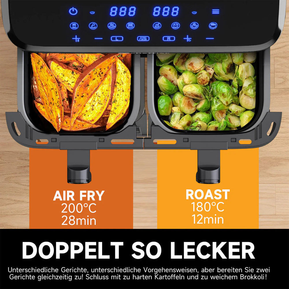 Hot air fryer 2 chambers 9L Airfryer 8 programs Dual Cook &amp; Sync Finish 