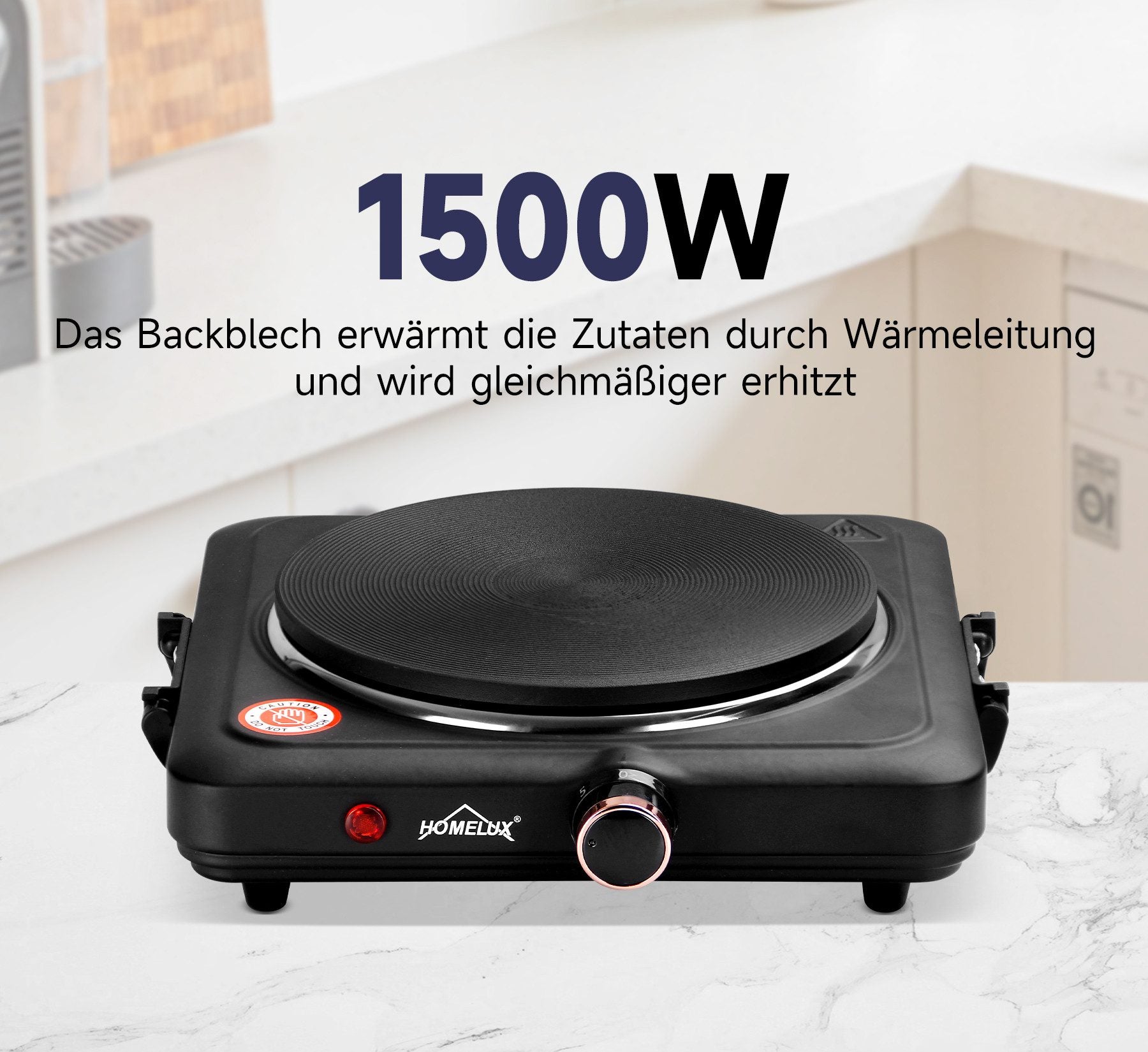 HOMELUX Kochplatte Einzelkochplatte Kochplatte 1000/1500W Herdplatte, Einzeln Regelbare 5 Heizstufen