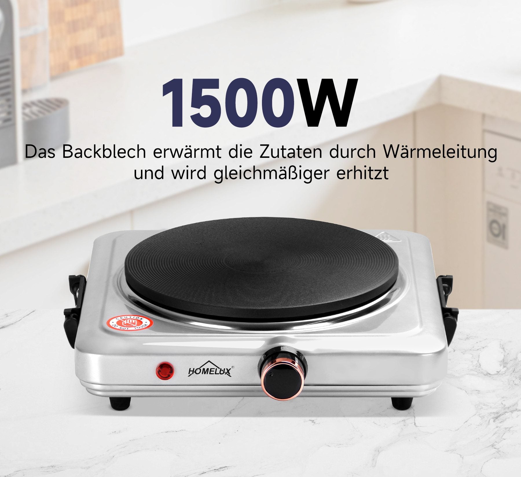 HOMELUX Kochplatte Einzelkochplatte Kochplatte 1000/1500W Herdplatte, Einzeln Regelbare 5 Heizstufen