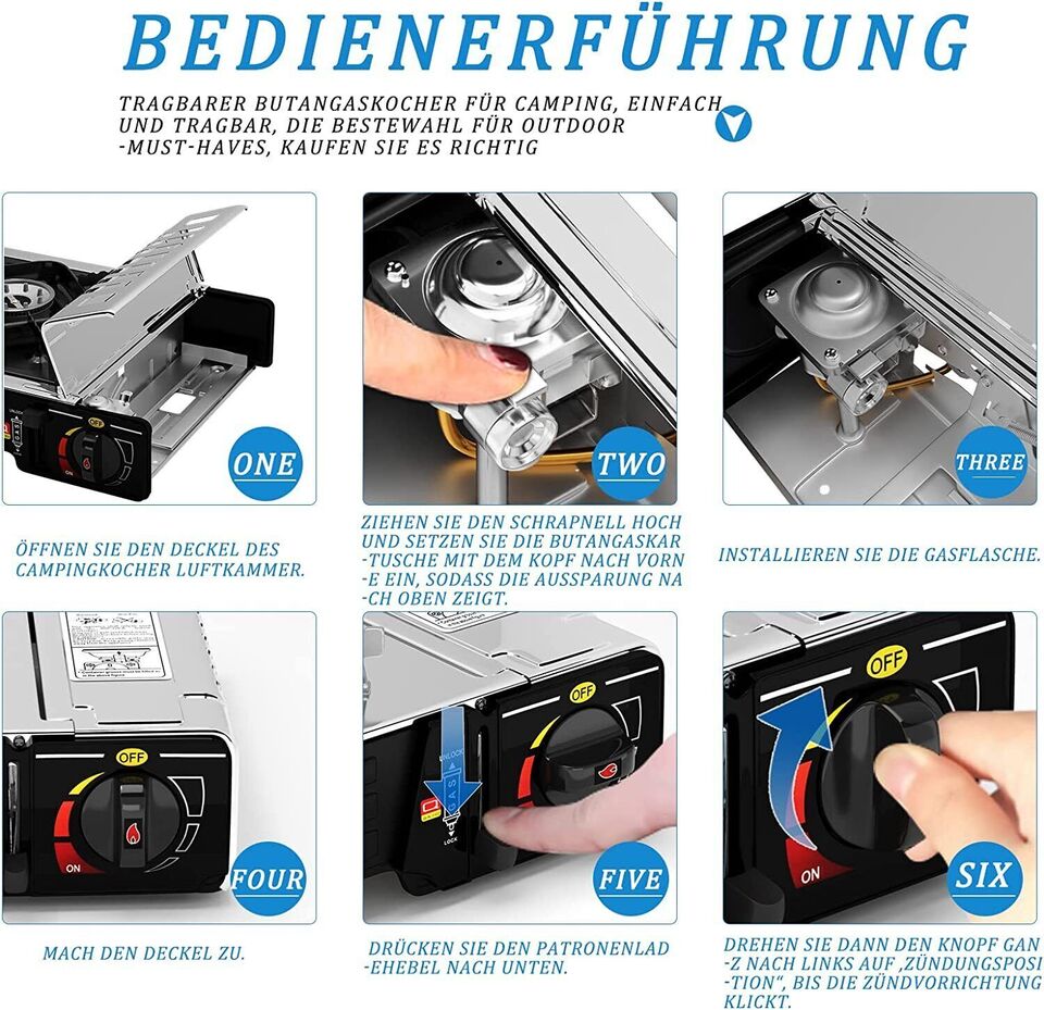 HOMELUX gas hob 2-burner gas cooker equipped with 227g gas cartridge for outdoor use