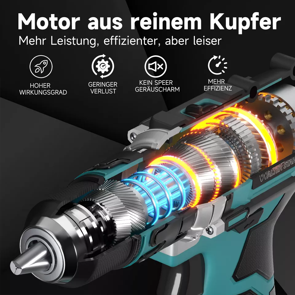 Akkuschrauber 21V, 2x 1.5Ah Batterie, 2 Stufen, 18+1 Drehmomentstufen, LED Licht, Schnellladegerät