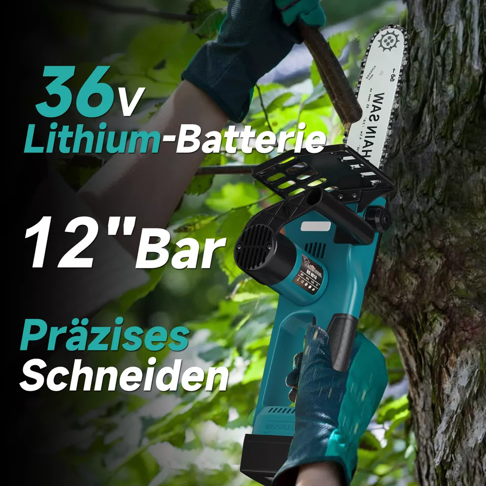 12-Zoll-Batteriekettensäge 36V Elektro-Kettensäge mit Ladegerät