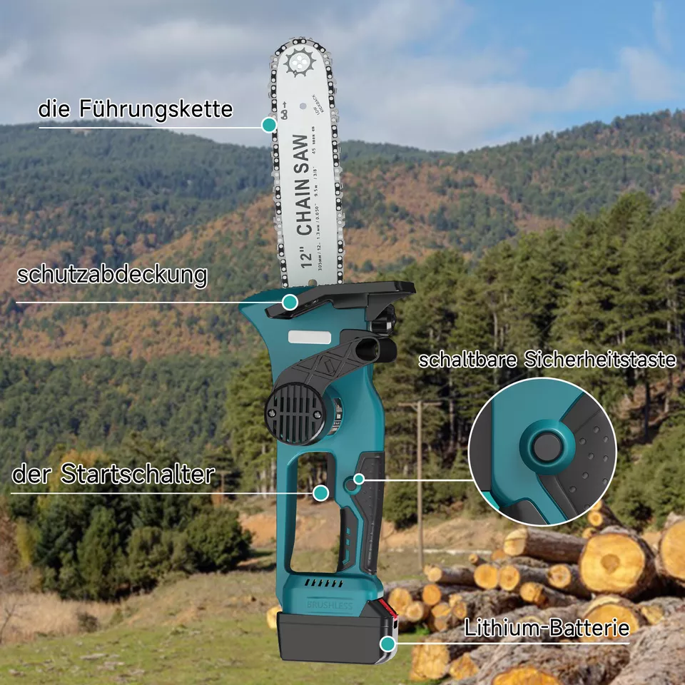 12-Zoll-Batteriekettensäge 36V Elektro-Kettensäge mit Ladegerät