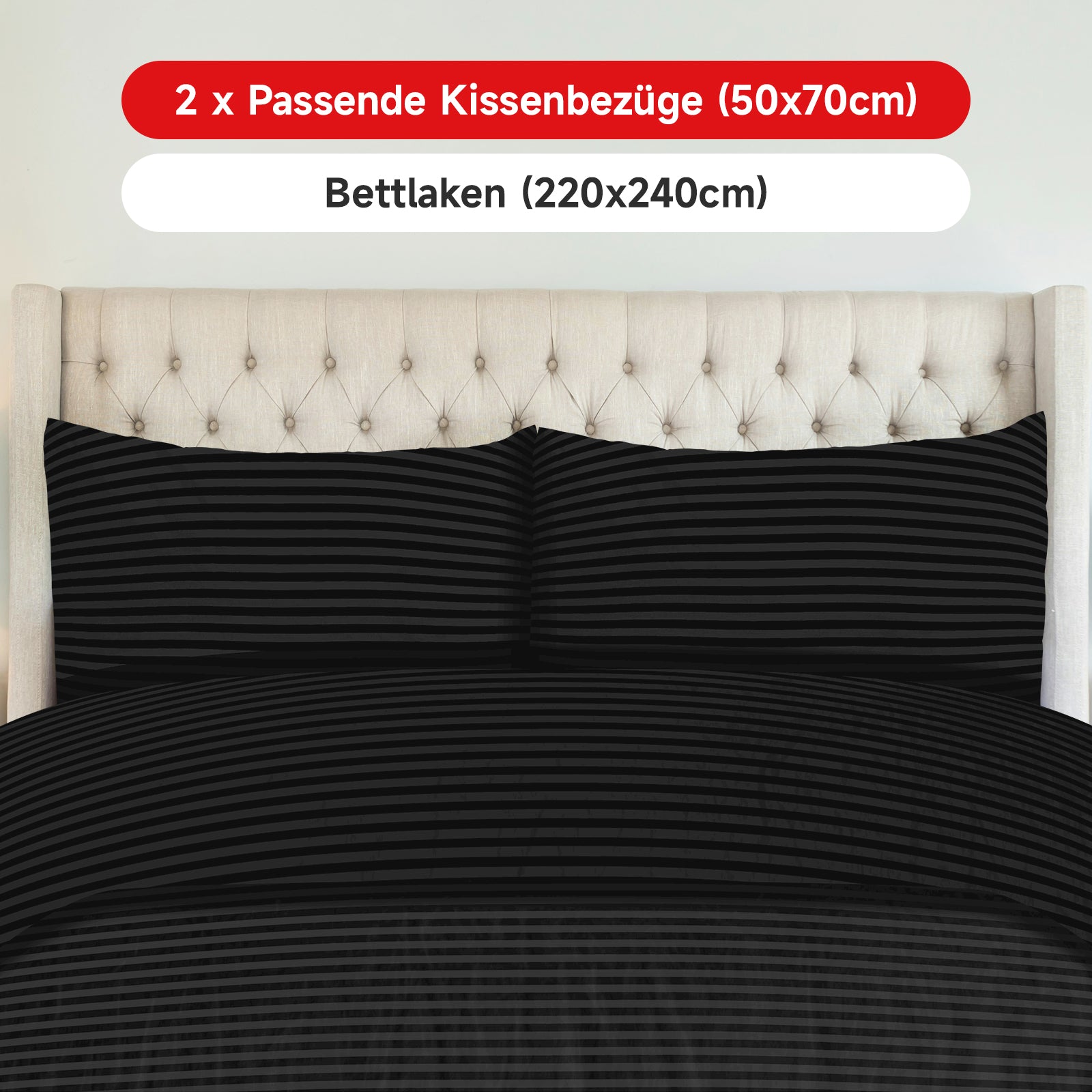 Bettwäsche Sets 220x240 4pcs Bettbezüge 200 x 220 1er Set 50x70 2er Kissenbezüge Schwarz