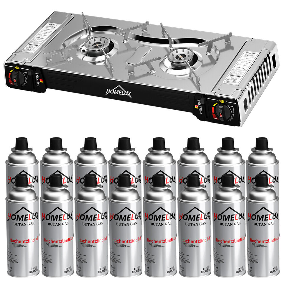 HOMELUX gas hob 2-burner gas cooker equipped with 227g gas cartridge for outdoor use