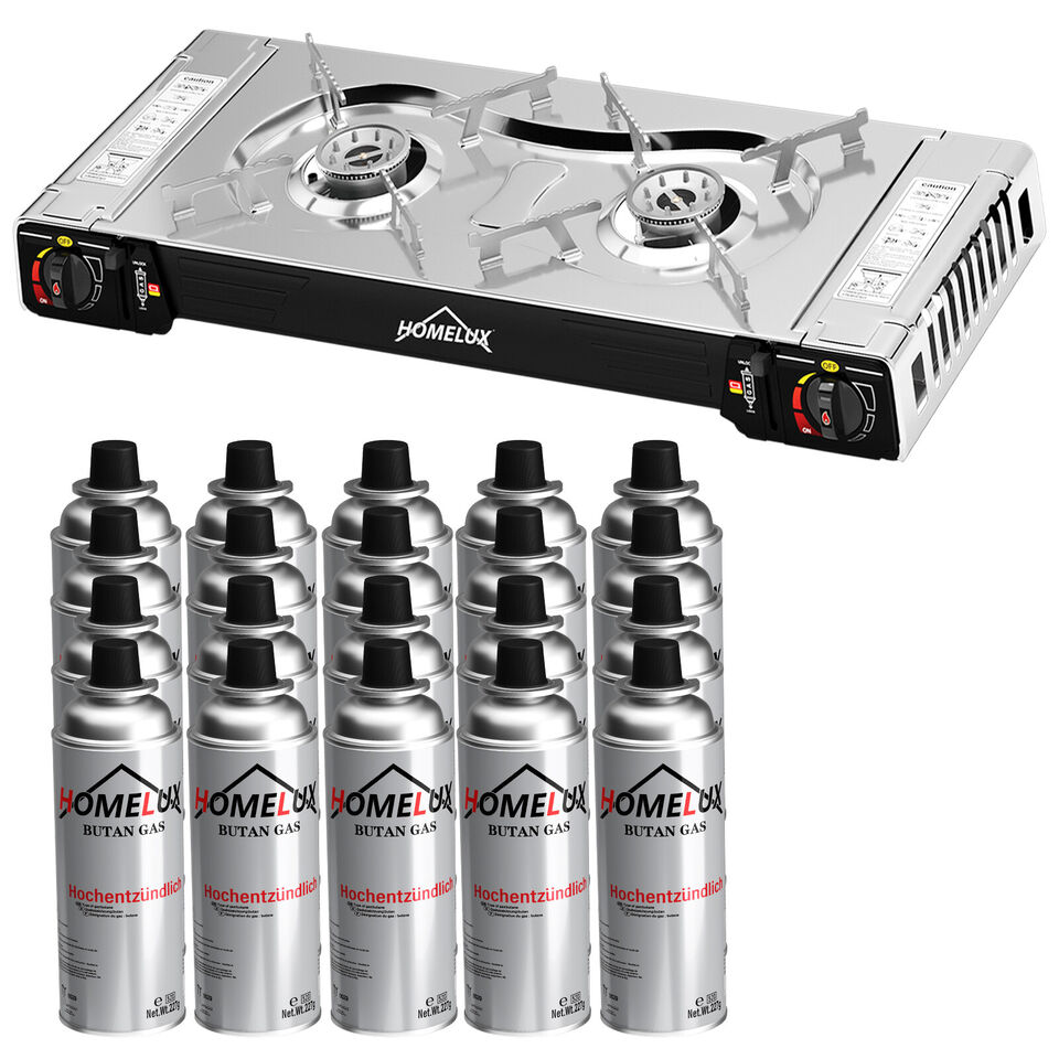 HOMELUX gas hob 2-burner gas cooker equipped with 227g gas cartridge for outdoor use