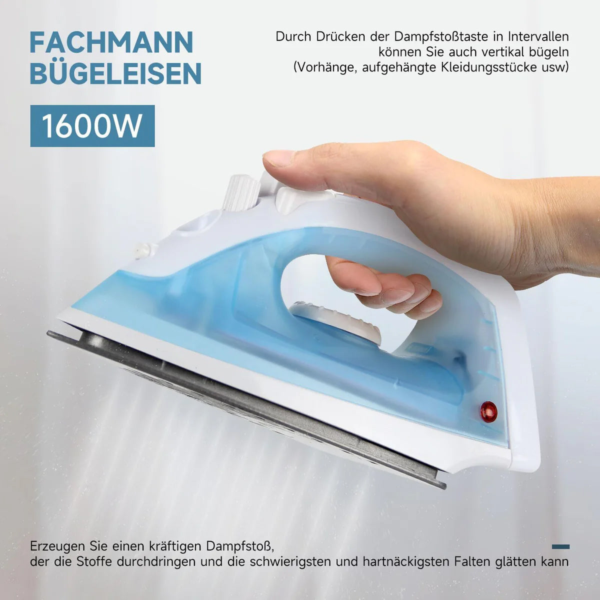 Akku Dampfbügeleisen 1600 W, Einstellbare Temperaturkontrolle,Dampfregelung