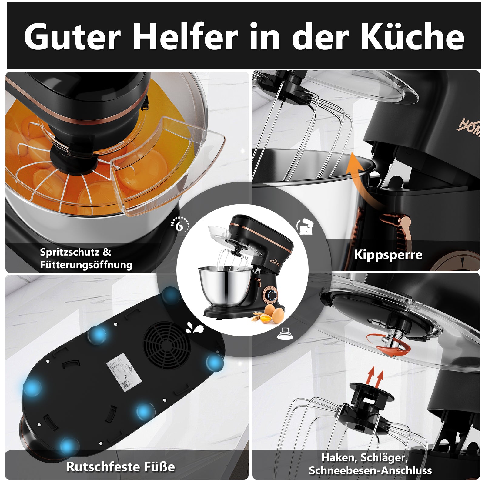 Vielseitige HOMELUX Küchenmaschine für Backen und Kochen